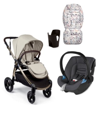 Ocarro Treasured Stroller with Grey Aton Car Seat, Cup Holder & Kitty Liner Foam